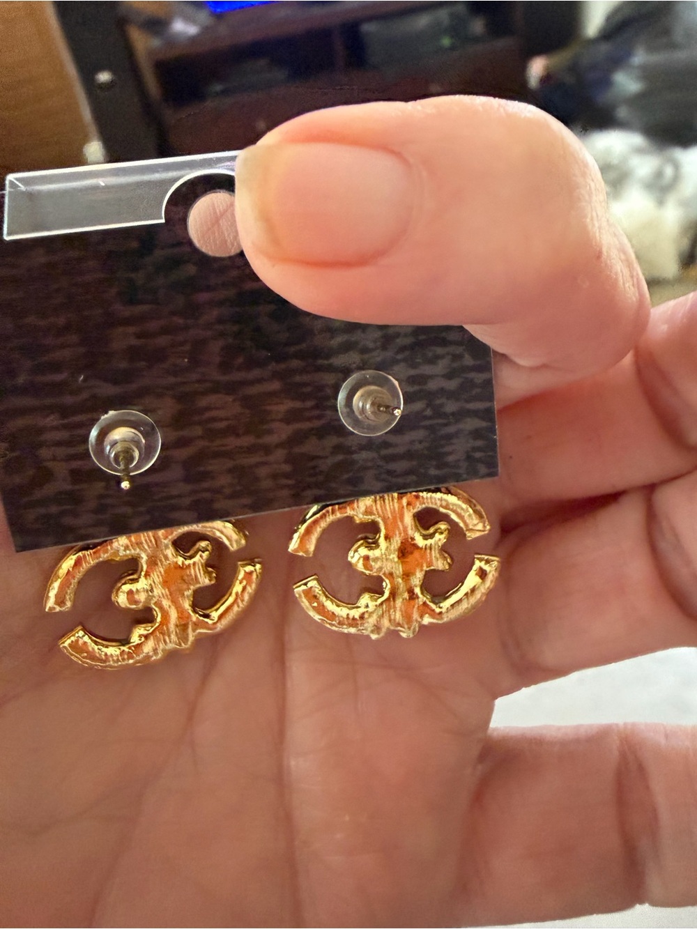 Gold Tine Floral Crystal Drop Post Earrings, black accent, Fashion Jewelry - Picture 7 of 8